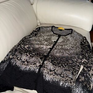 St. John Metallic Black and Silver Knit Cardigan